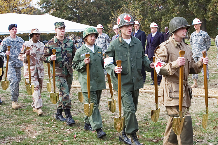 Groundbreaking ceremony, military members with shovels photo Groundbreaking ceremony, military members with shovels photo